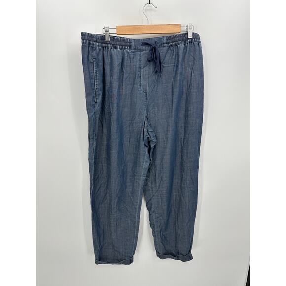 Talbots Women Pants The Easy Drawstring Size XL Blue Lyocell Linen Stretch Waist - Picture 1 of 9